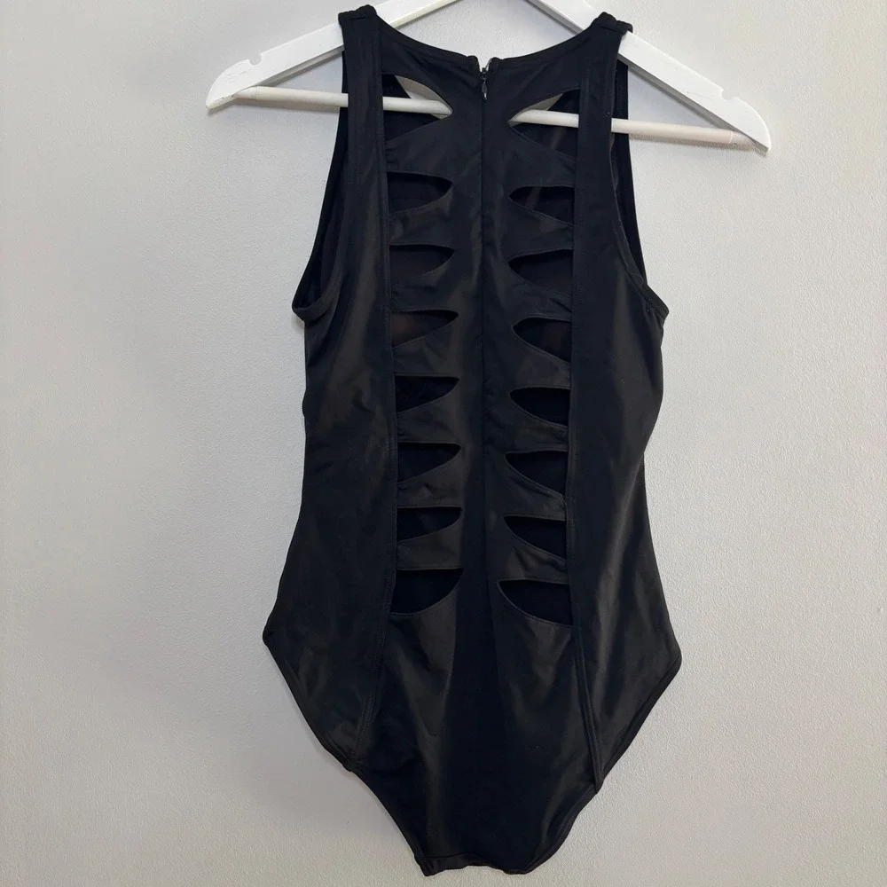 Carmen Marc Valvo‎ One Piece Swimsuit High Neck Black Women 6 Cut Out Back Chic